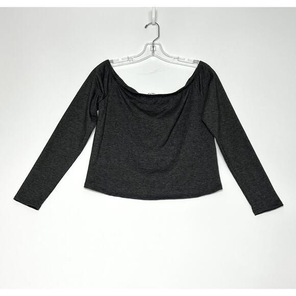 BP Long Sleeve Off The Shoulder Fitted Crop Top Grey Womens XL - Picture 2 of 11